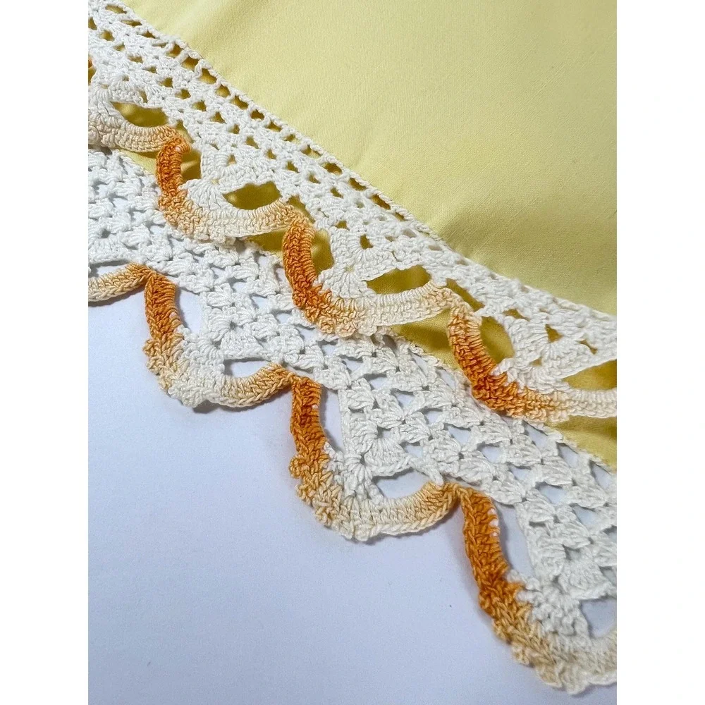Vintage Martex Hanae Mori Yellow & Orange Flower Pillowcases crochet edges added